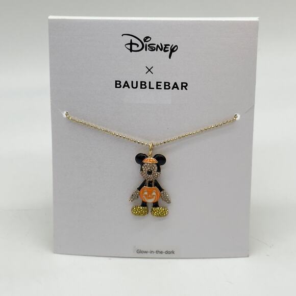 Baublebar Disney Mickey Mouse 3D Halloween Pumpkin Glow In The Dark Necklace NEW - Picture 1 of 7